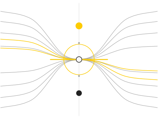 International marketing consultant illustration: a field of lines drawn through a single lens
