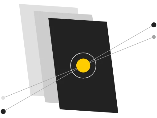 International SEO & AI visibility advisor illustration: layered planes anchored by one bright core